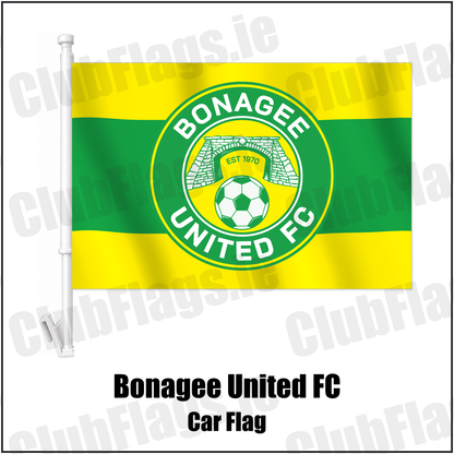 Bonagee United FC Car Flag with the club crest and colours, Donegal Football - ClubFlags.ie