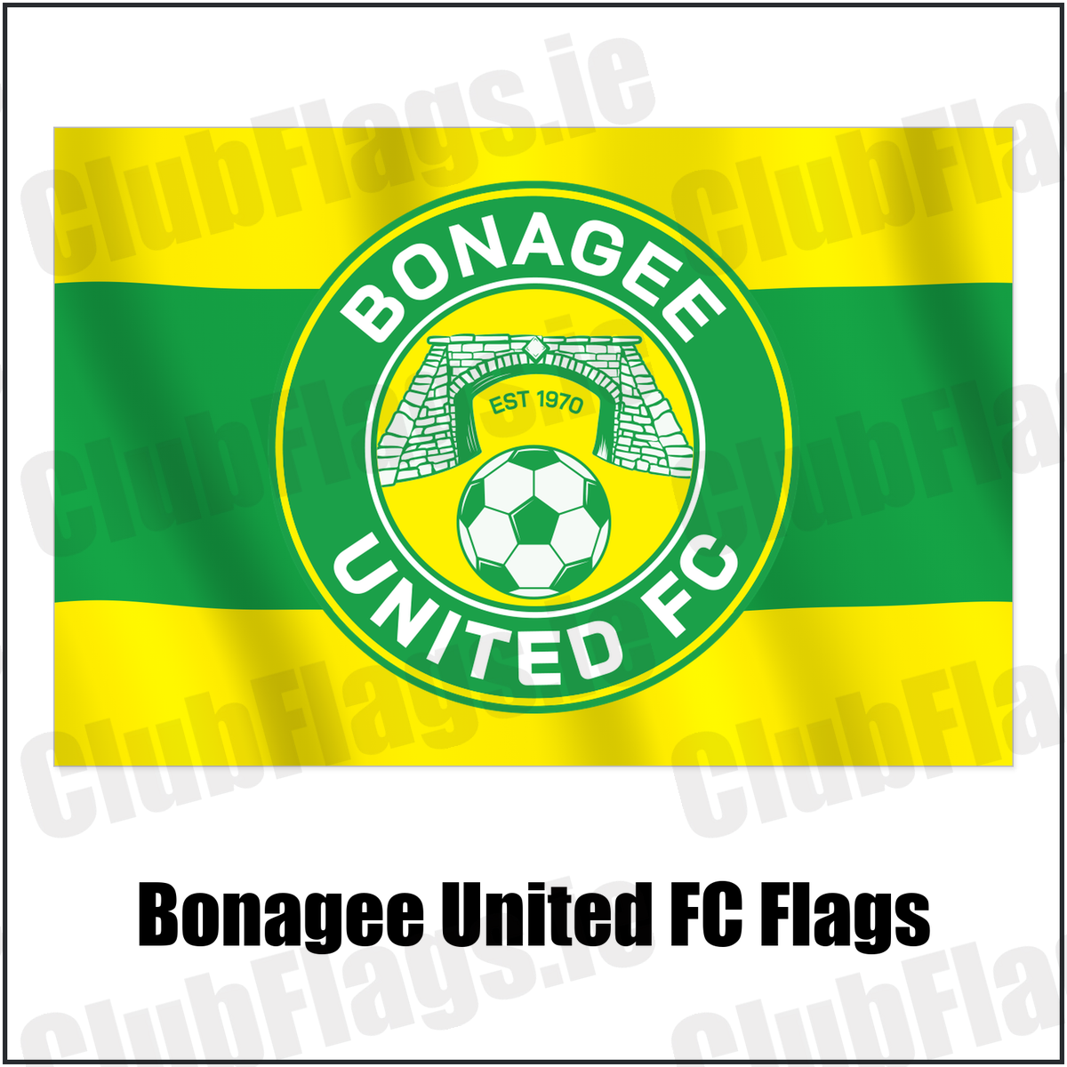 Bonagee United FC Flags with the club crest and colours, Donegal Football - ClubFlags.ie