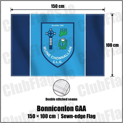 Bonniconlon GAA 100cm x 150cm Flag (sewn on the edges) with the verified club crest and colours, Mayo GAA - ClubFlags.ie