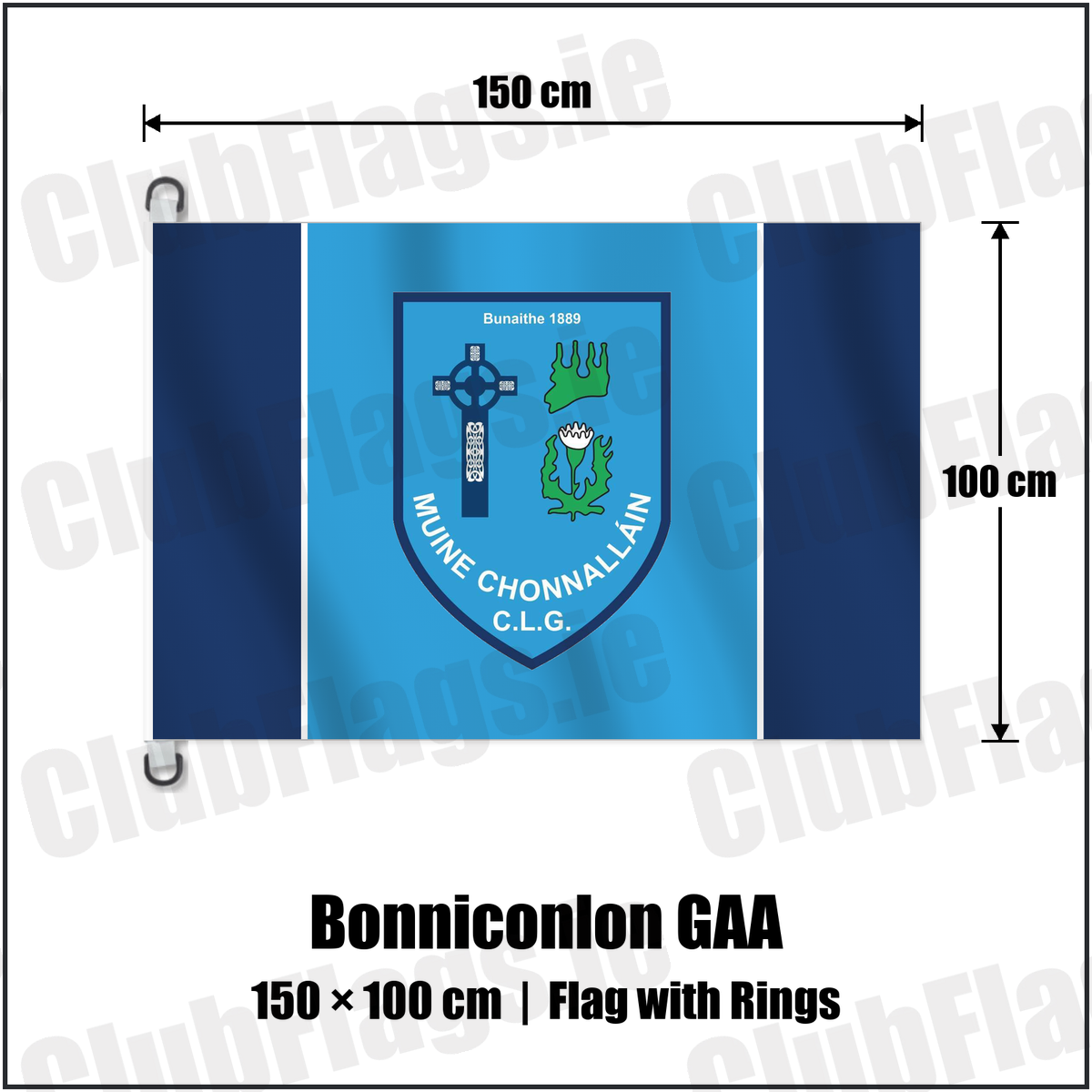 Bonniconlon GAA 150cm x 100cm Flag Pole Flag with Rings with the verified club crest and colours, Mayo GAA - ClubFlags.ie