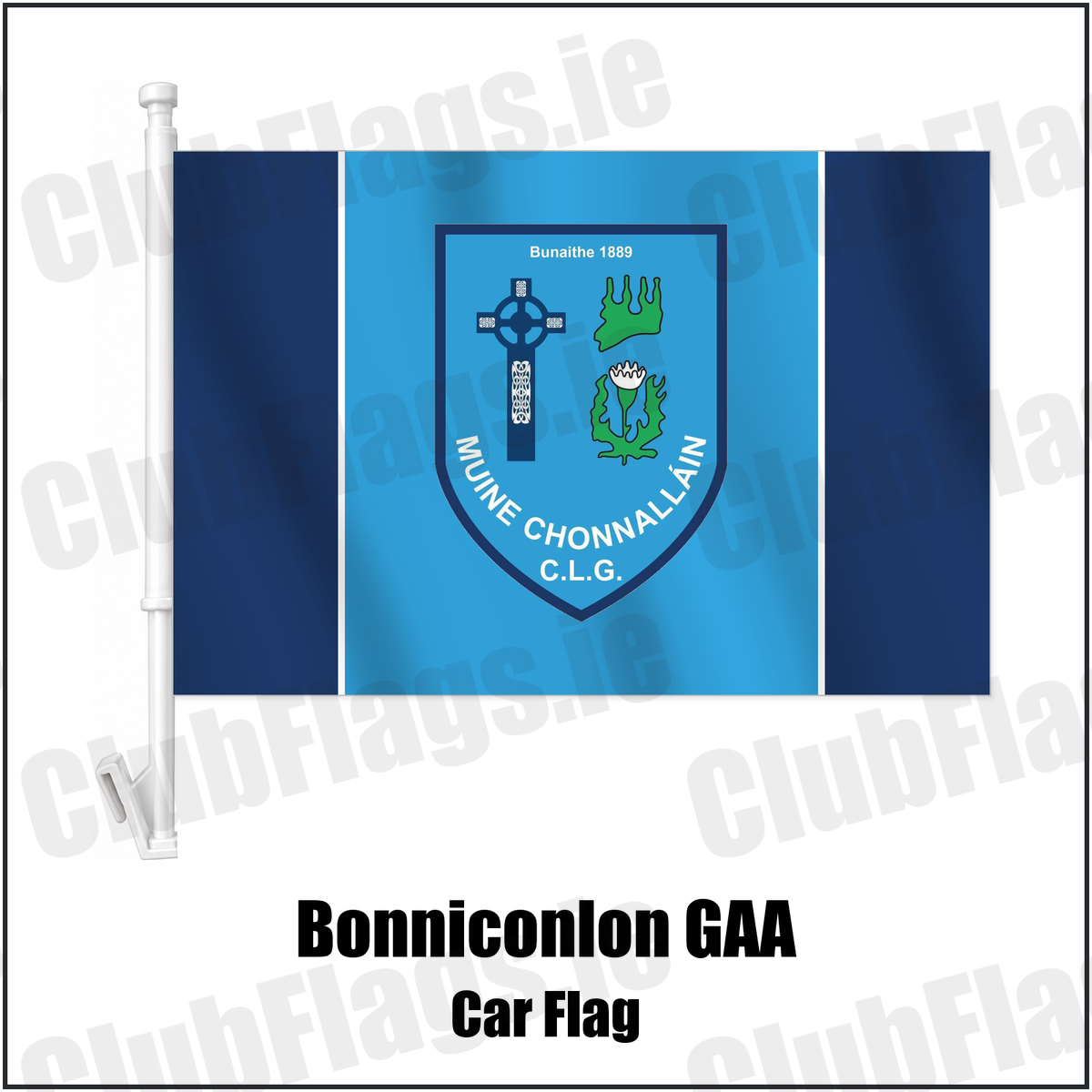 Bonniconlon GAA Car Flag with the verified club crest and colours, Mayo GAA - ClubFlags.ie