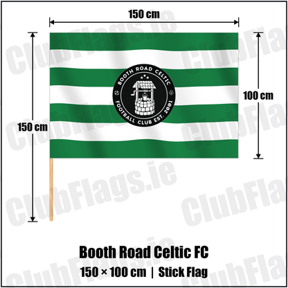 Booth Road Celtic FC 100cm x 150cm Stick Flag with the club crest and colours, Dublin Football - ClubFlags.ie