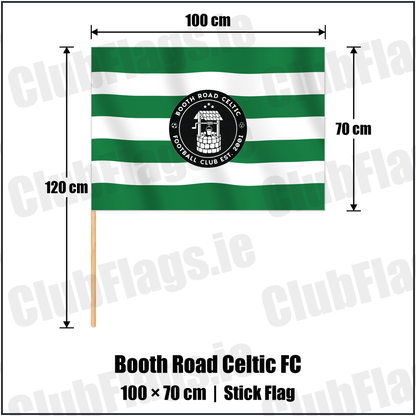Booth Road Celtic FC 70cm x 100cm Stick Flag with the club crest and colours, Dublin Football - ClubFlags.ie