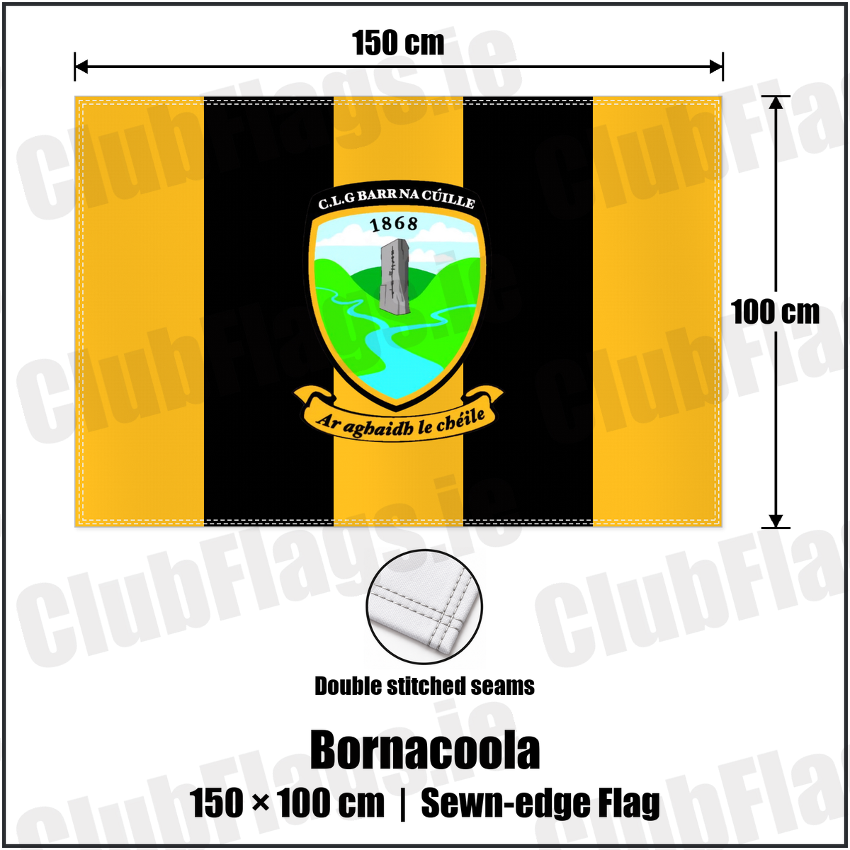 Bornacoola 100cm x 150cm Flag (sewn on the edges) with the club crest and colours, Leitrim GAA - ClubFlags.ie