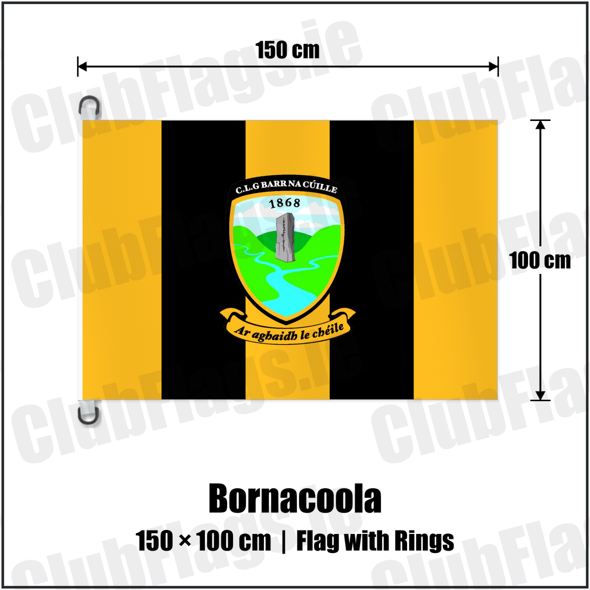 Bornacoola 150cm x 100cm Flag Pole Flag with Rings with the club crest and colours, Leitrim GAA - ClubFlags.ie