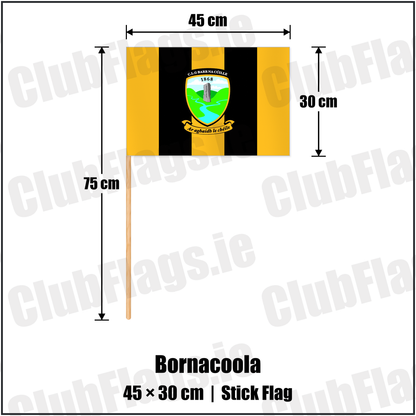 Bornacoola 30cm x 45cm Stick Flag with the club crest and colours, Leitrim GAA - ClubFlags.ie