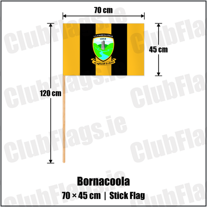Bornacoola 45cm x 70cm Stick Flag with the club crest and colours, Leitrim GAA - ClubFlags.ie
