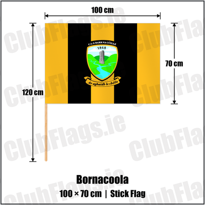 Bornacoola 70cm x 100cm Stick Flag with the club crest and colours, Leitrim GAA - ClubFlags.ie