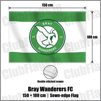 Bray Wanderers FC 100cm x 150cm Flag (sewn on the edges) with the club crest and colours, Wicklow Football - ClubFlags.ie