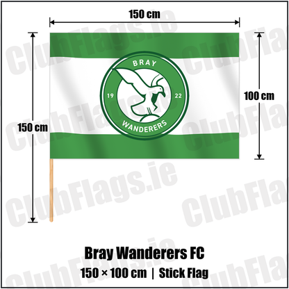 Bray Wanderers FC 100cm x 150cm Stick Flag with the club crest and colours, Wicklow Football - ClubFlags.ie