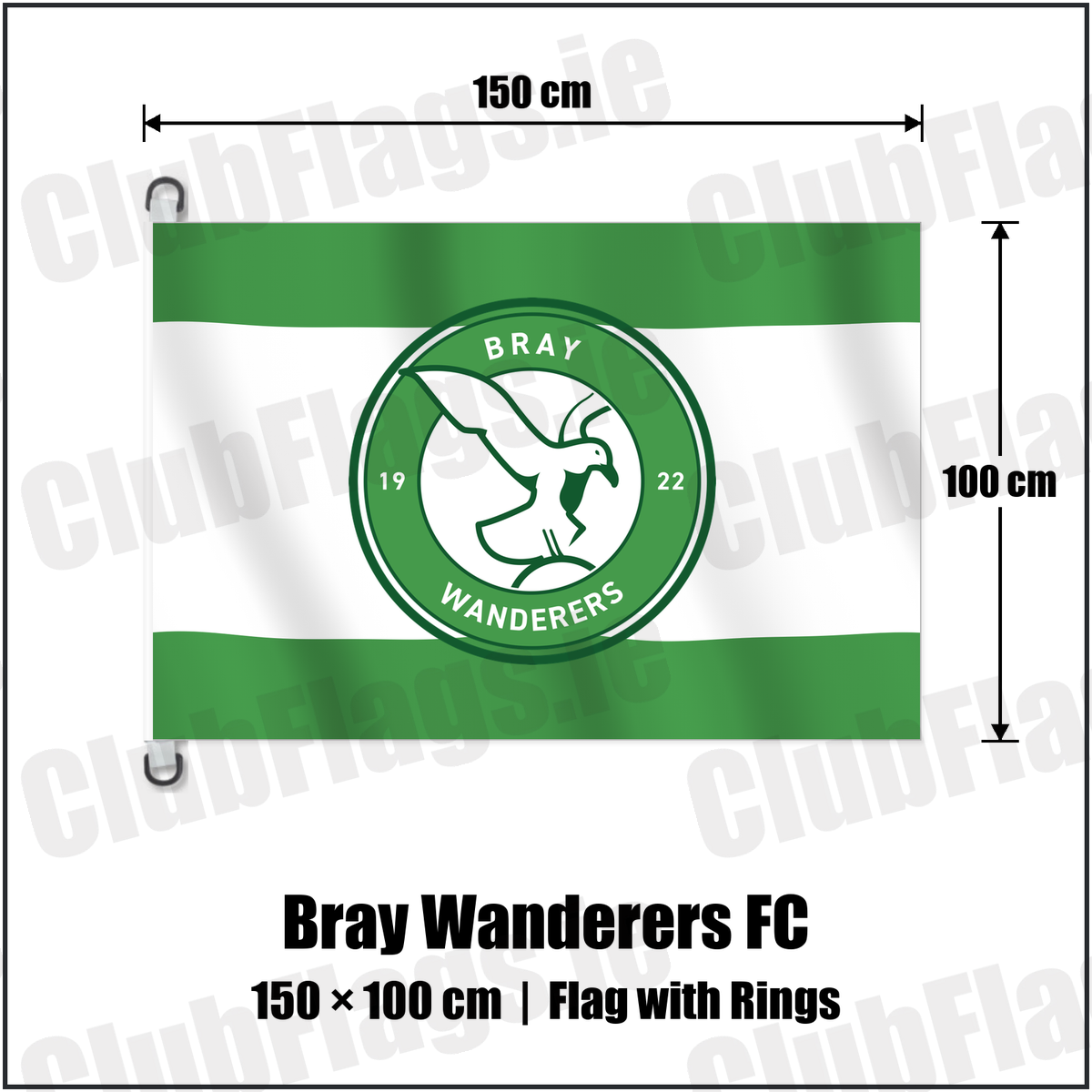 Bray Wanderers FC 150cm x 100cm Flag Pole Flag with Rings with the club crest and colours, Wicklow Football - ClubFlags.ie