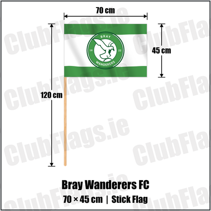 Bray Wanderers FC 45cm x 70cm Stick Flag with the club crest and colours, Wicklow Football - ClubFlags.ie