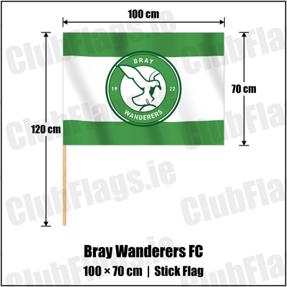 Bray Wanderers FC 70cm x 100cm Stick Flag with the club crest and colours, Wicklow Football - ClubFlags.ie