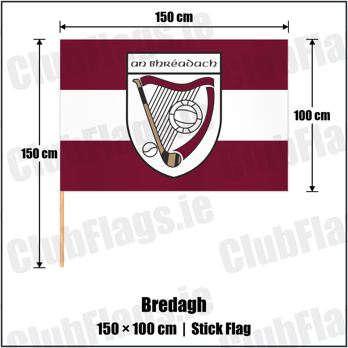 Bredagh 100cm x 150cm Stick Flag with the club crest and colours, Down GAA - ClubFlags.ie
