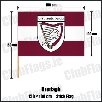 Bredagh 100cm x 150cm Stick Flag with the club crest and colours, Down GAA - ClubFlags.ie