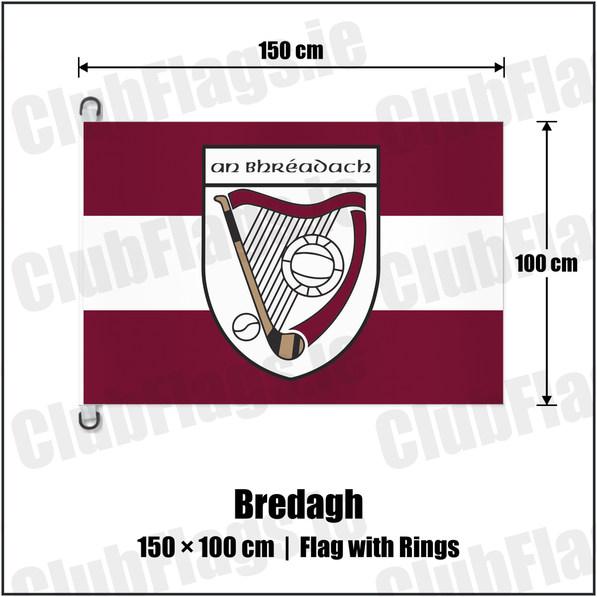 Bredagh 150cm x 100cm Flag Pole Flag with Rings with the club crest and colours, Down GAA - ClubFlags.ie