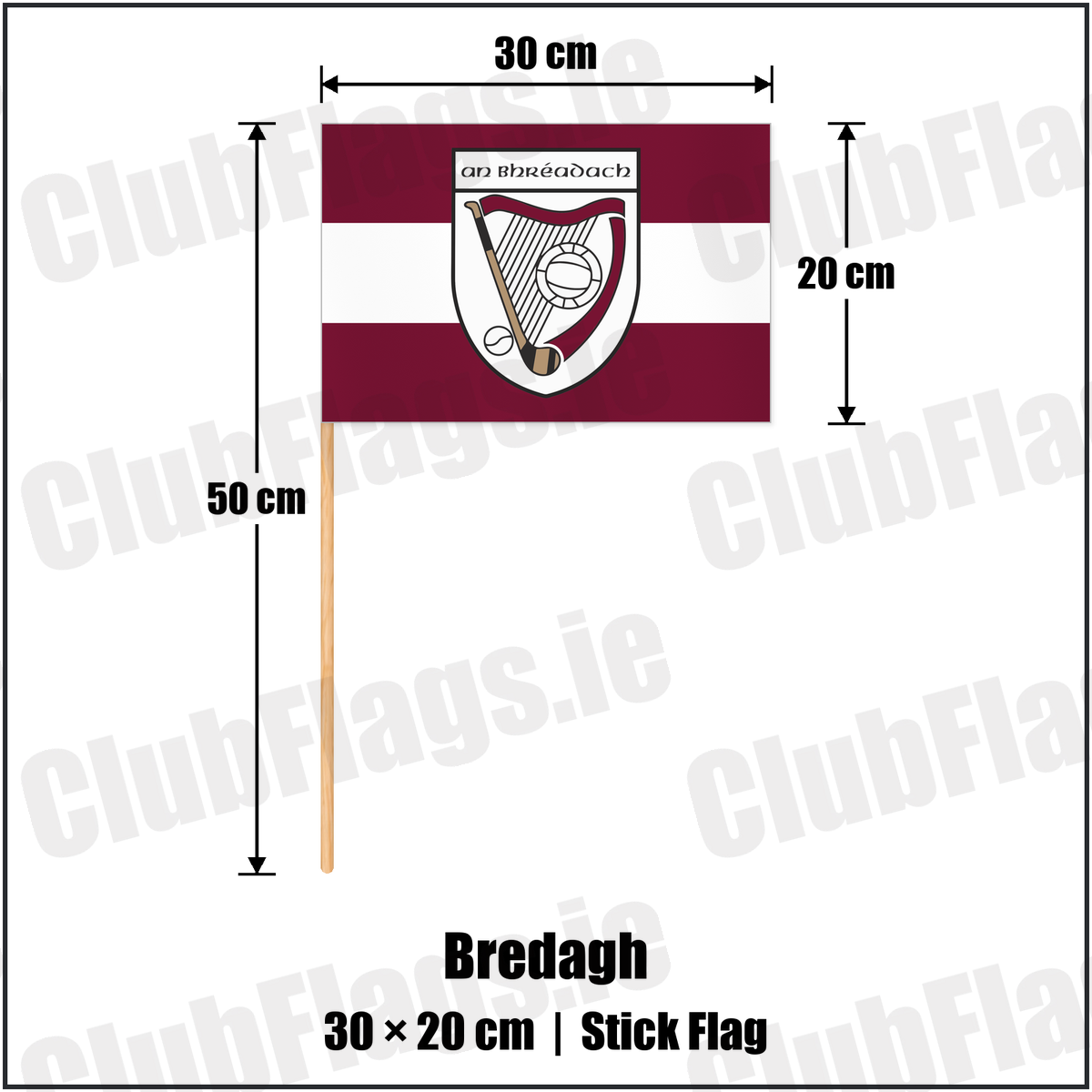 Bredagh 20cm x 30cm Stick Flag with the club crest and colours, Down GAA - ClubFlags.ie