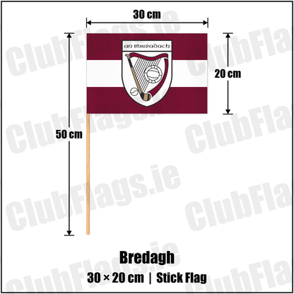 Bredagh 20cm x 30cm Stick Flag with the club crest and colours, Down GAA - ClubFlags.ie