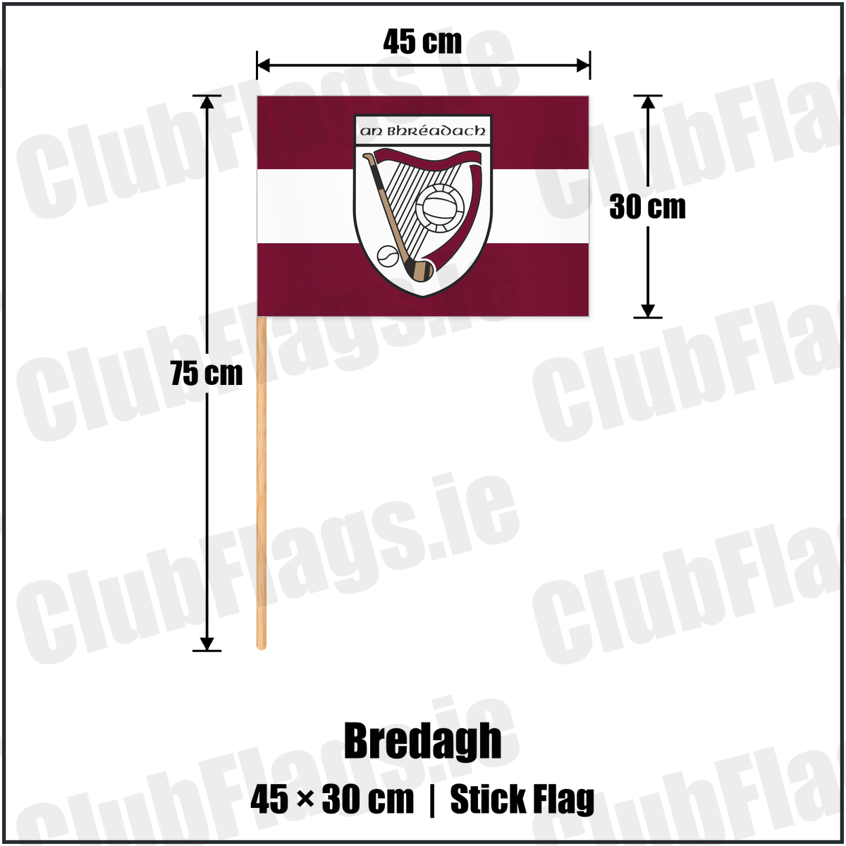 Bredagh 30cm x 45cm Stick Flag with the club crest and colours, Down GAA - ClubFlags.ie