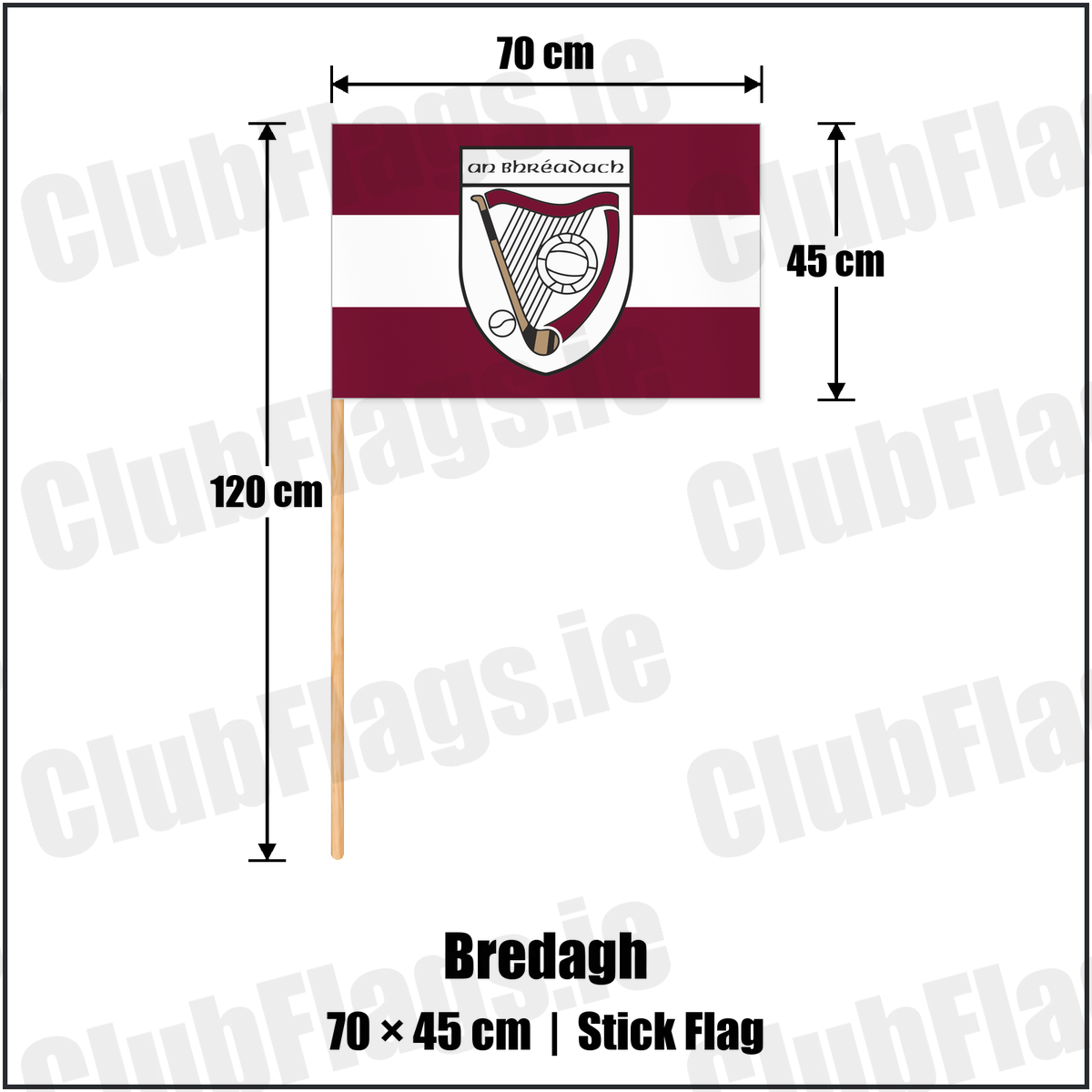 Bredagh 45cm x 70cm Stick Flag with the club crest and colours, Down GAA - ClubFlags.ie