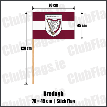 Bredagh 45cm x 70cm Stick Flag with the club crest and colours, Down GAA - ClubFlags.ie