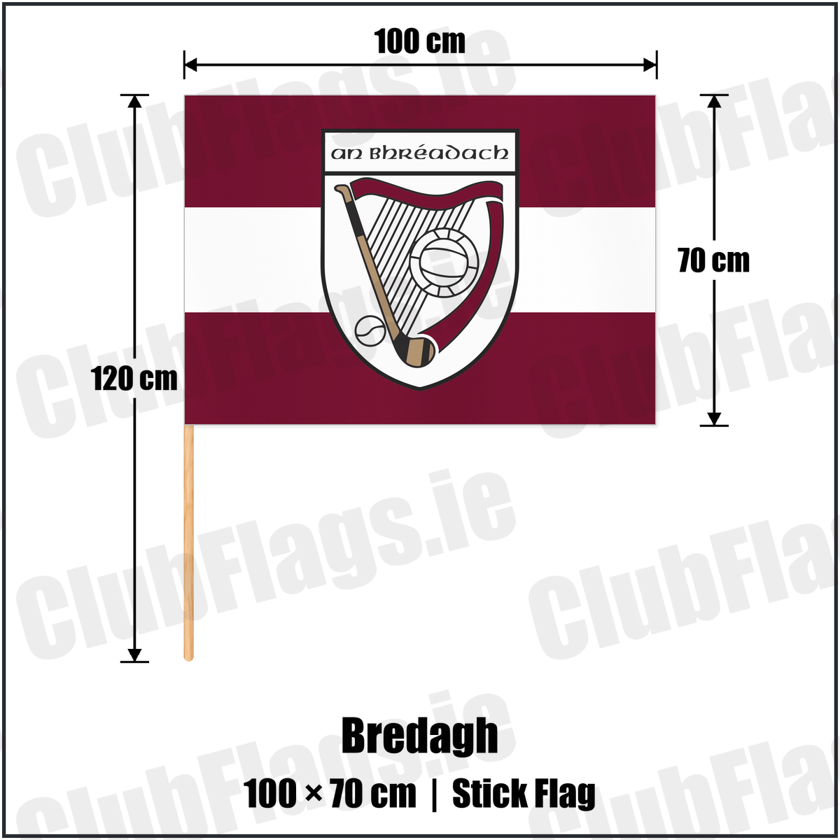 Bredagh 70cm x 100cm Stick Flag with the club crest and colours, Down GAA - ClubFlags.ie