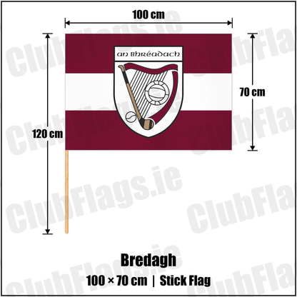 Bredagh 70cm x 100cm Stick Flag with the club crest and colours, Down GAA - ClubFlags.ie