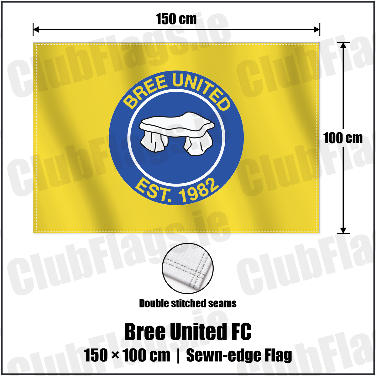 Bree United FC 100cm x 150cm Flag (sewn on the edges) with the club crest and colours, Wexford Football - ClubFlags.ie