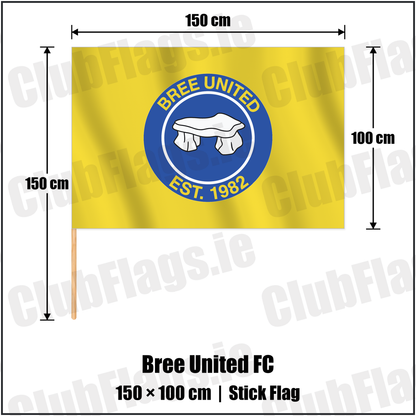 Bree United FC 100cm x 150cm Stick Flag with the club crest and colours, Wexford Football - ClubFlags.ie