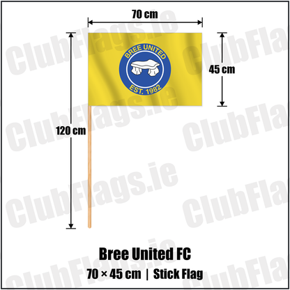 Bree United FC 45cm x 70cm Stick Flag with the club crest and colours, Wexford Football - ClubFlags.ie