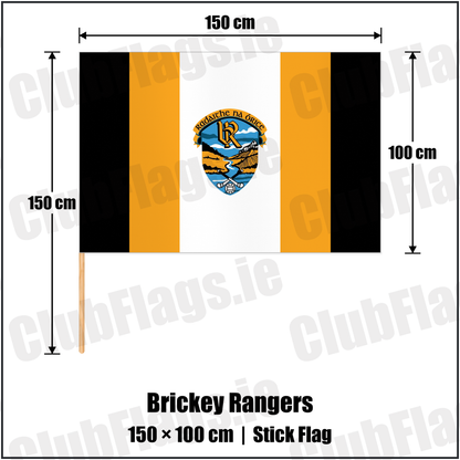Brickey Rangers 100cm x 150cm Stick Flag with the club crest and colours, Waterford GAA - ClubFlags.ie