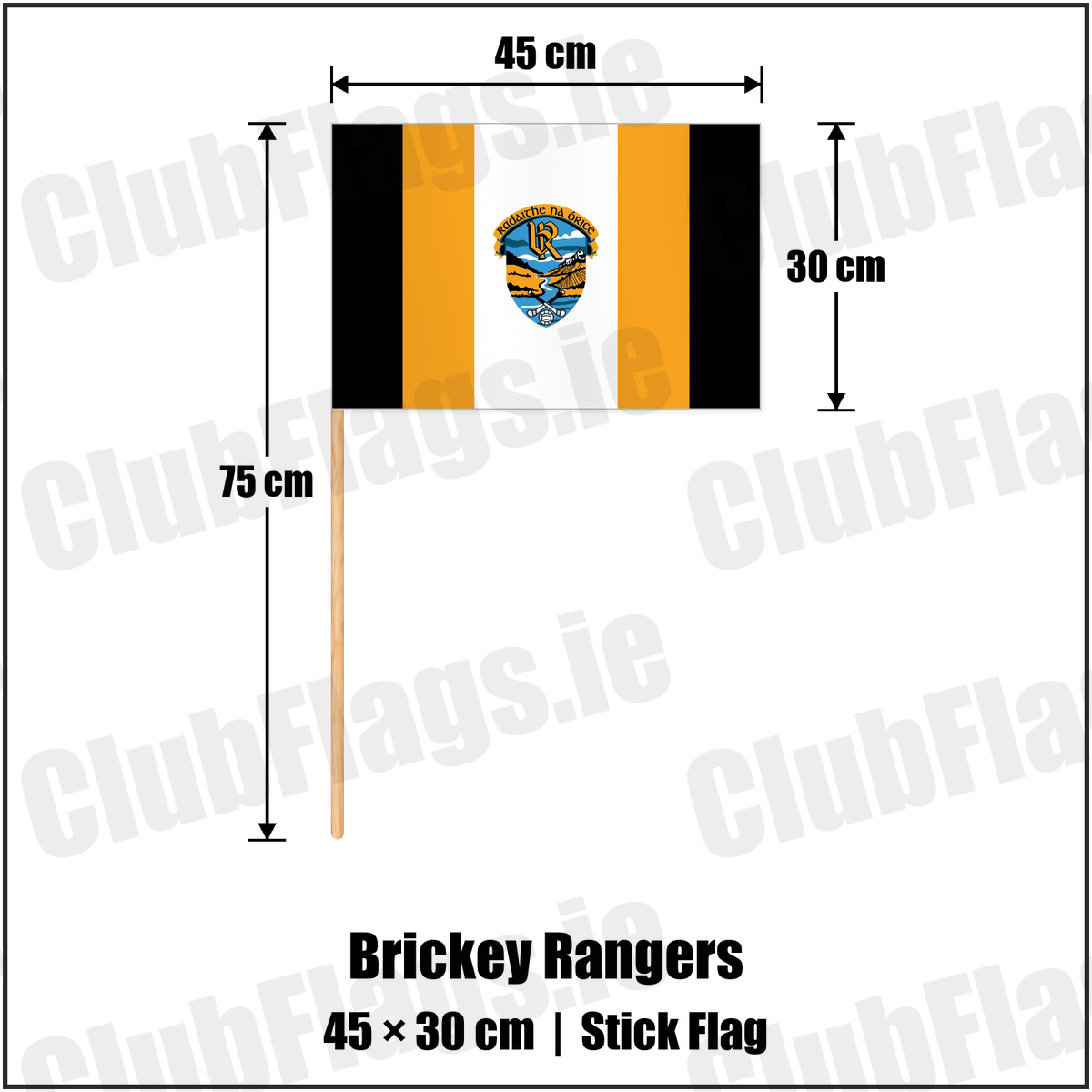 Brickey Rangers 30cm x 45cm Stick Flag with the club crest and colours, Waterford GAA - ClubFlags.ie