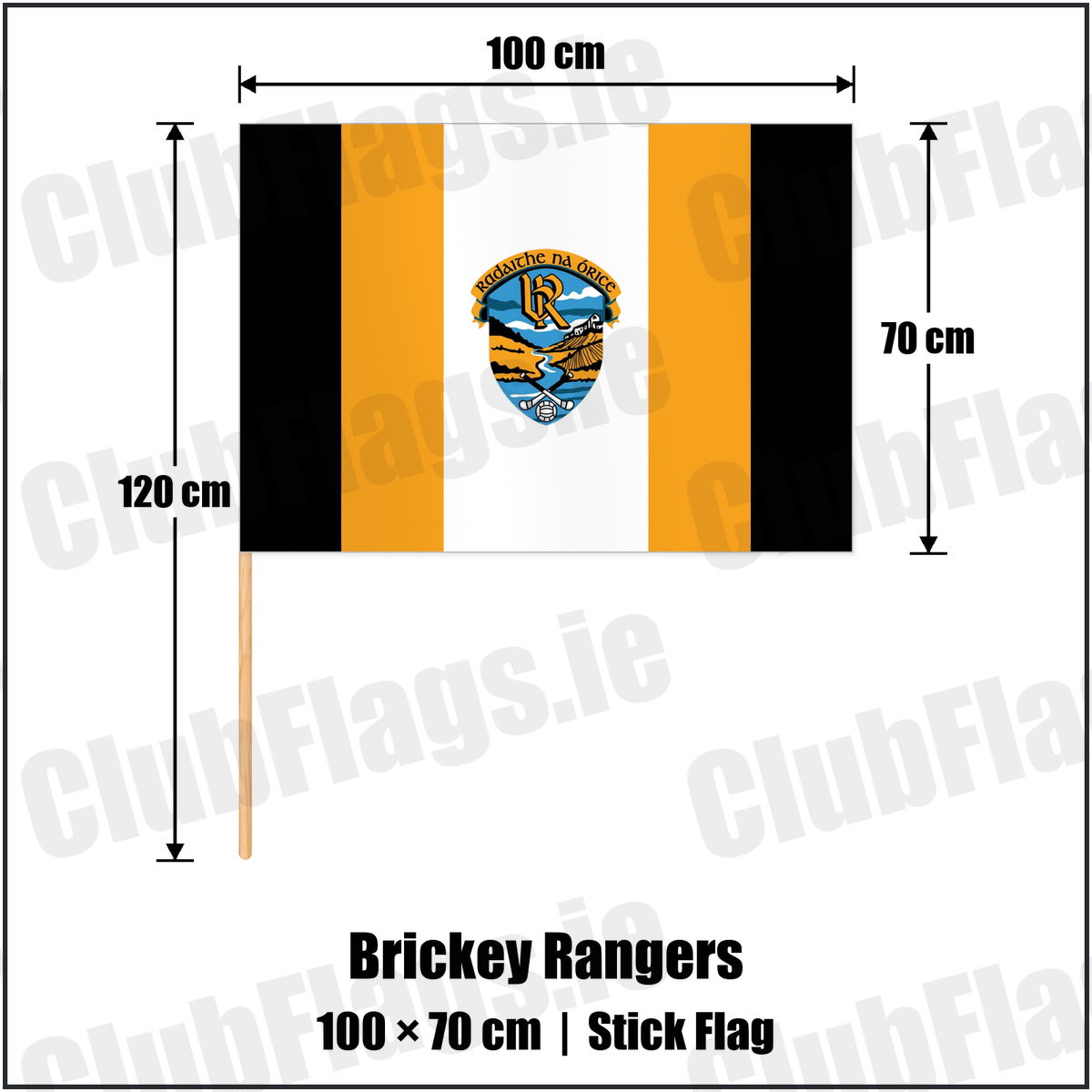 Brickey Rangers 70cm x 100cm Stick Flag with the club crest and colours, Waterford GAA - ClubFlags.ie