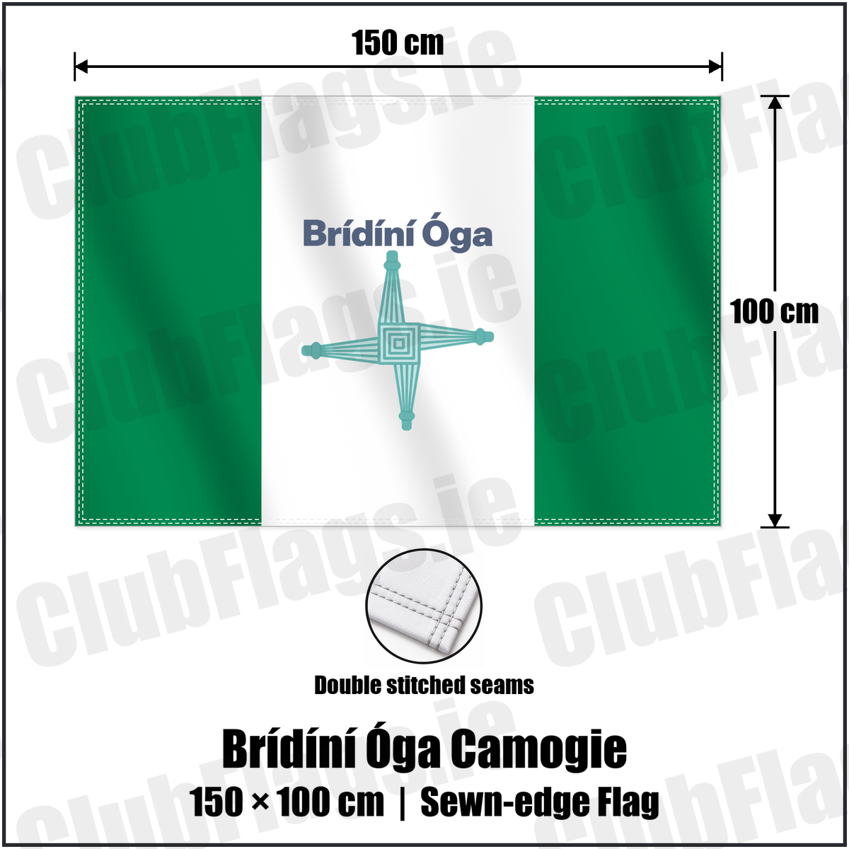 Brídíní Óga Camogie 100cm x 150cm Flag (sewn on the edges) with the club crest and colours, Antrim GAA - ClubFlags.ie