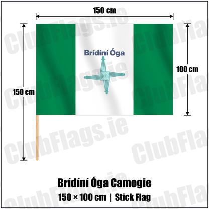 Brídíní Óga Camogie 100cm x 150cm Stick Flag with the club crest and colours, Antrim GAA - ClubFlags.ie
