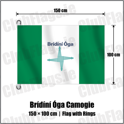 Brídíní Óga Camogie 150cm x 100cm Flag Pole Flag with Rings with the club crest and colours, Antrim GAA - ClubFlags.ie