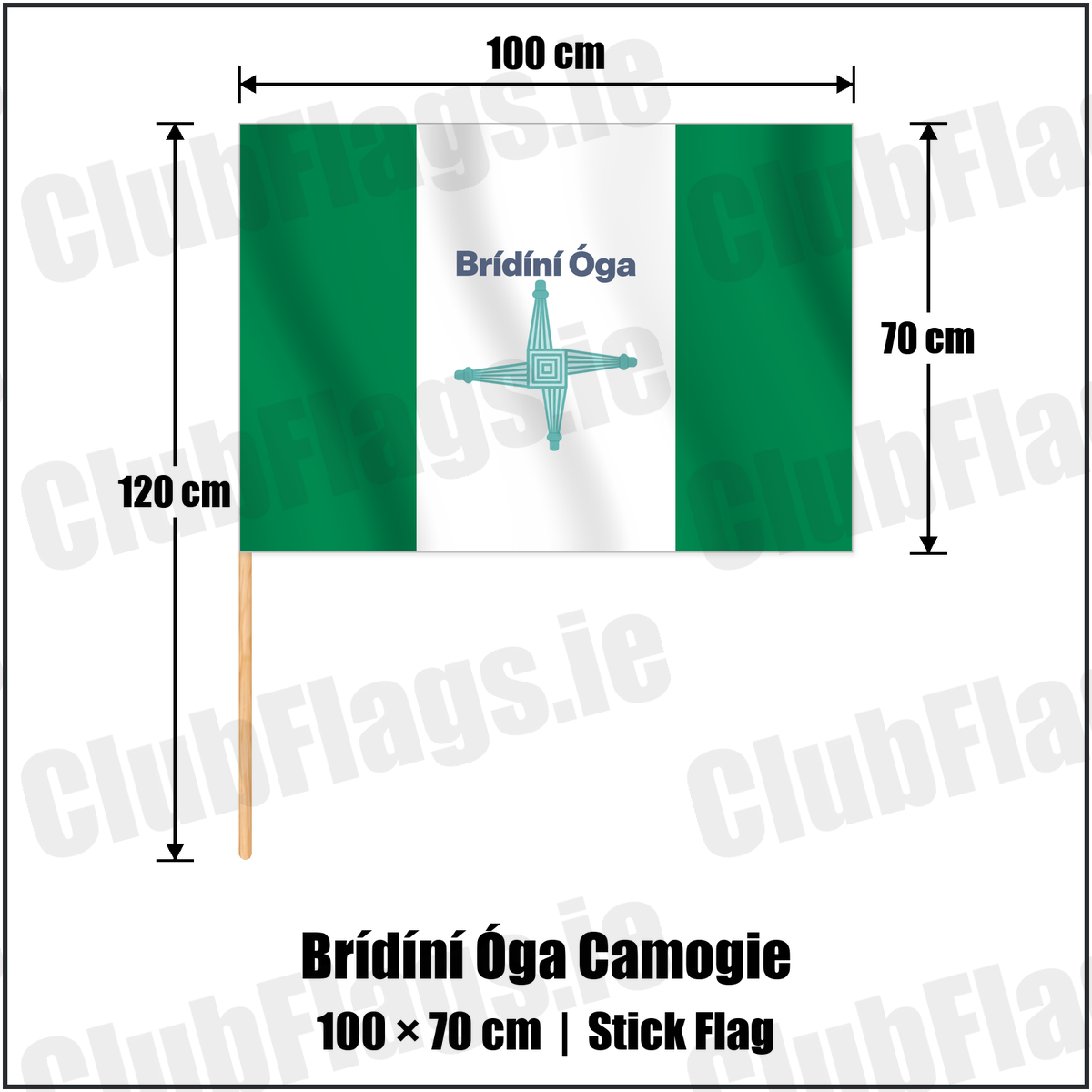 Brídíní Óga Camogie 70cm x 100cm Stick Flag with the club crest and colours, Antrim GAA - ClubFlags.ie