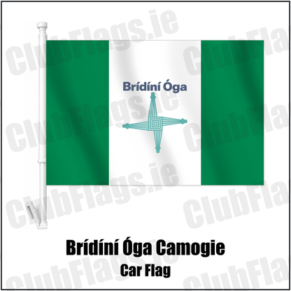 Brídíní Óga Camogie Car Flag with the club crest and colours, Antrim GAA - ClubFlags.ie