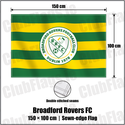 Broadford Rovers FC 100cm x 150cm Flag (sewn on the edges) with the club crest and colours, Dublin Football - ClubFlags.ie