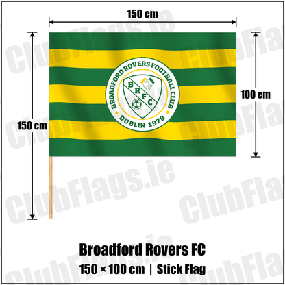 Broadford Rovers FC 100cm x 150cm Stick Flag with the club crest and colours, Dublin Football - ClubFlags.ie