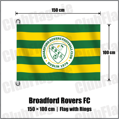 Broadford Rovers FC 150cm x 100cm Flag Pole Flag with Rings with the club crest and colours, Dublin Football - ClubFlags.ie