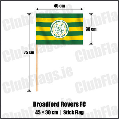 Broadford Rovers FC 30cm x 45cm Stick Flag with the club crest and colours, Dublin Football - ClubFlags.ie