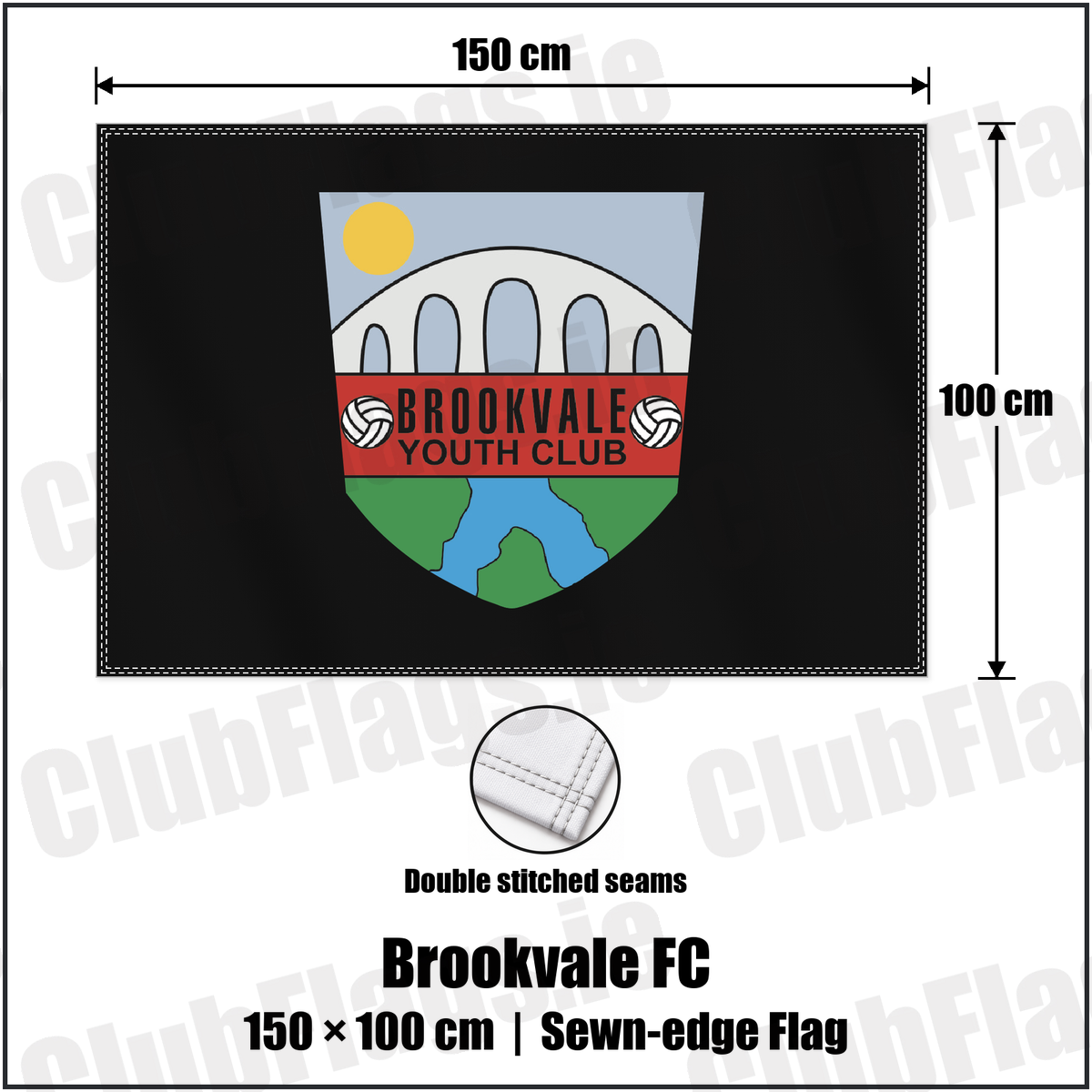 Brookvale FC 100cm x 150cm Flag (sewn on the edges) with the club crest and colours, Armagh Football - ClubFlags.ie