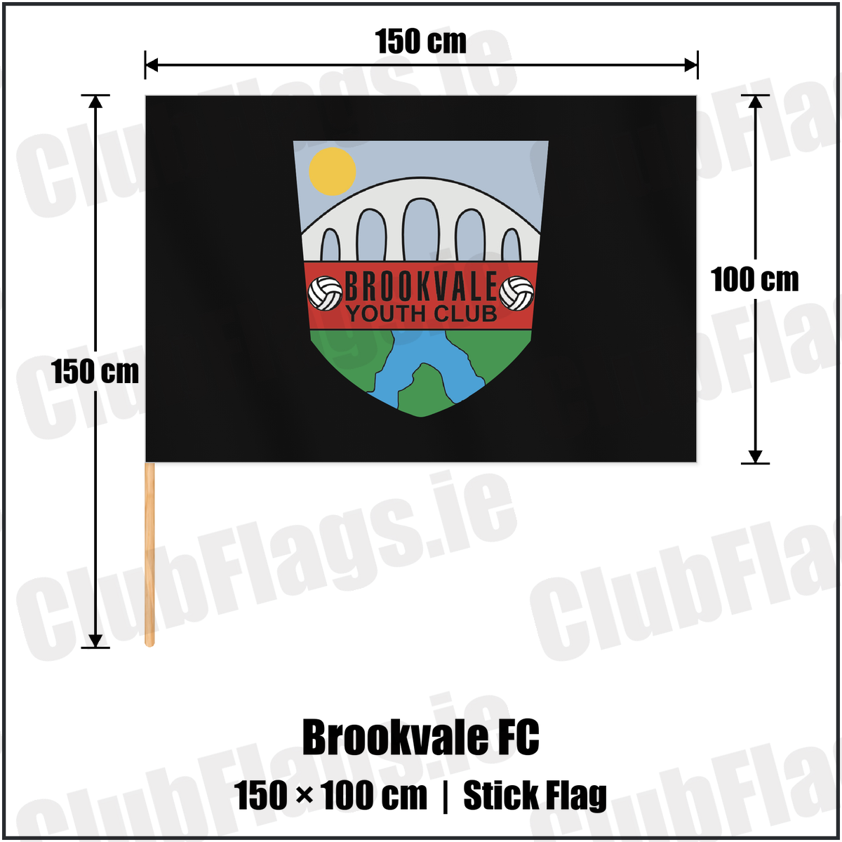 Brookvale FC 100cm x 150cm Stick Flag with the club crest and colours, Armagh Football - ClubFlags.ie