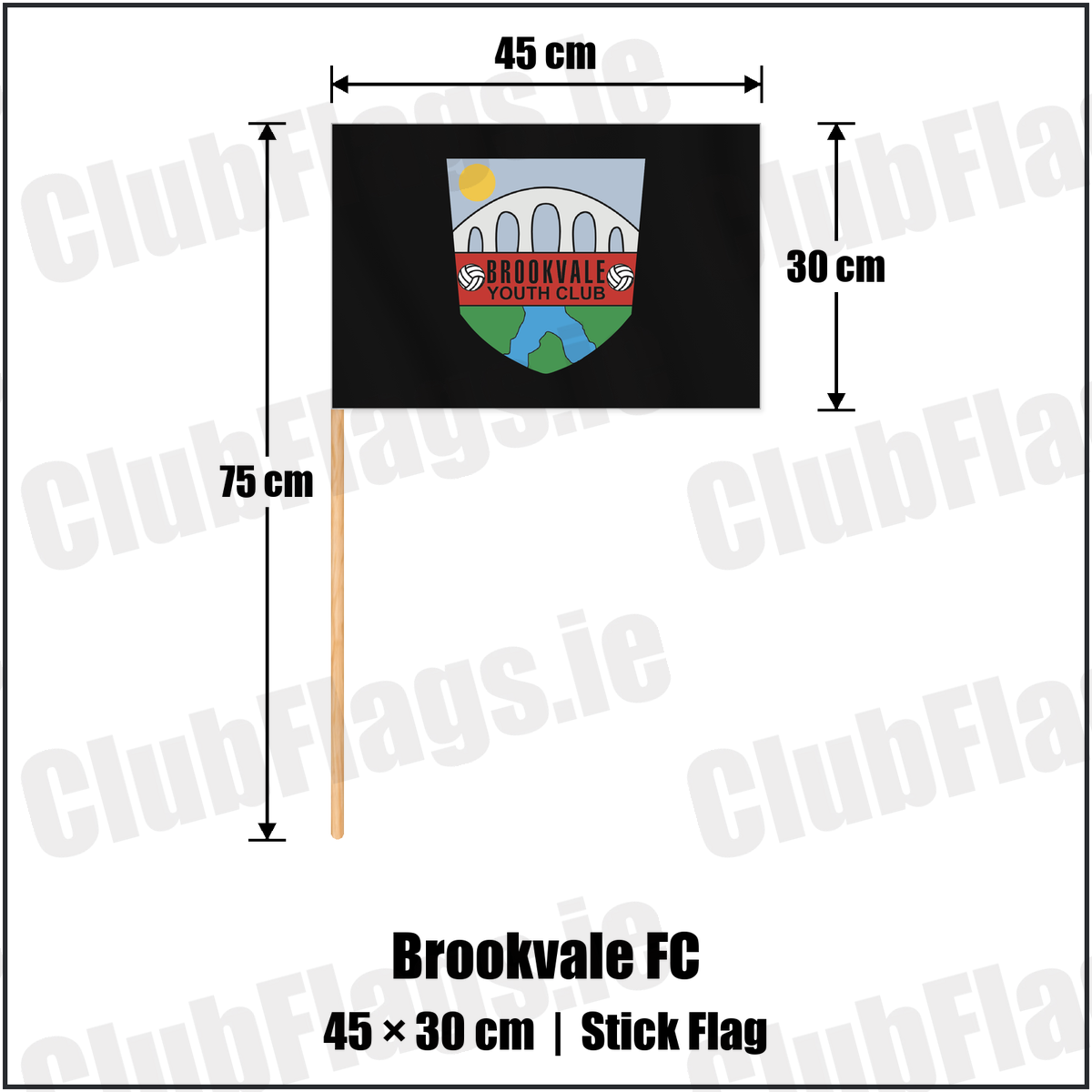 Brookvale FC 30cm x 45cm Stick Flag with the club crest and colours, Armagh Football - ClubFlags.ie