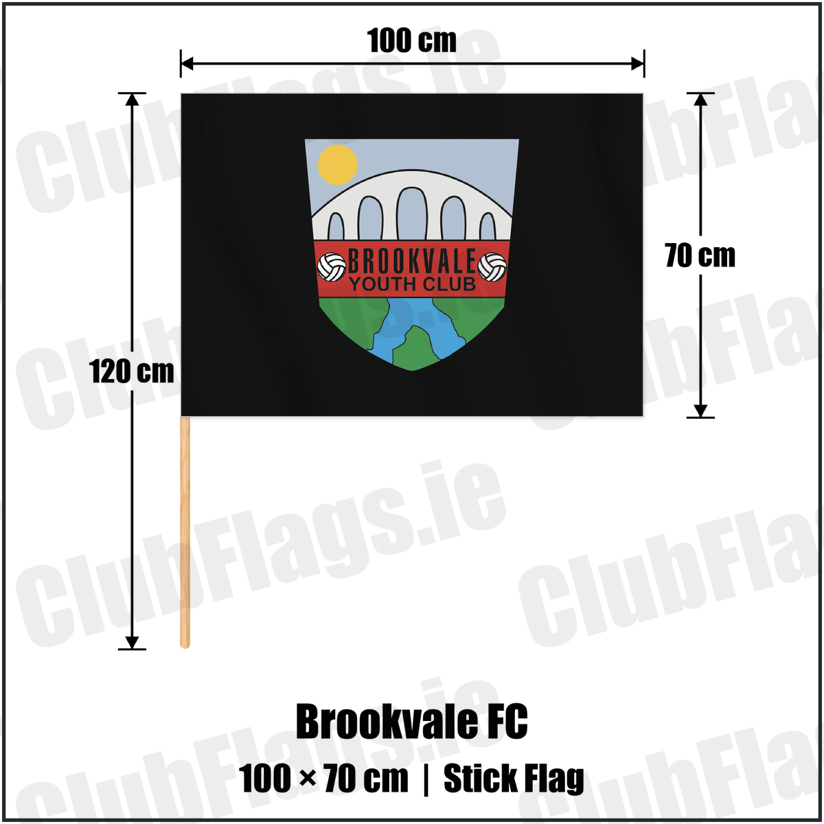Brookvale FC 70cm x 100cm Stick Flag with the club crest and colours, Armagh Football - ClubFlags.ie