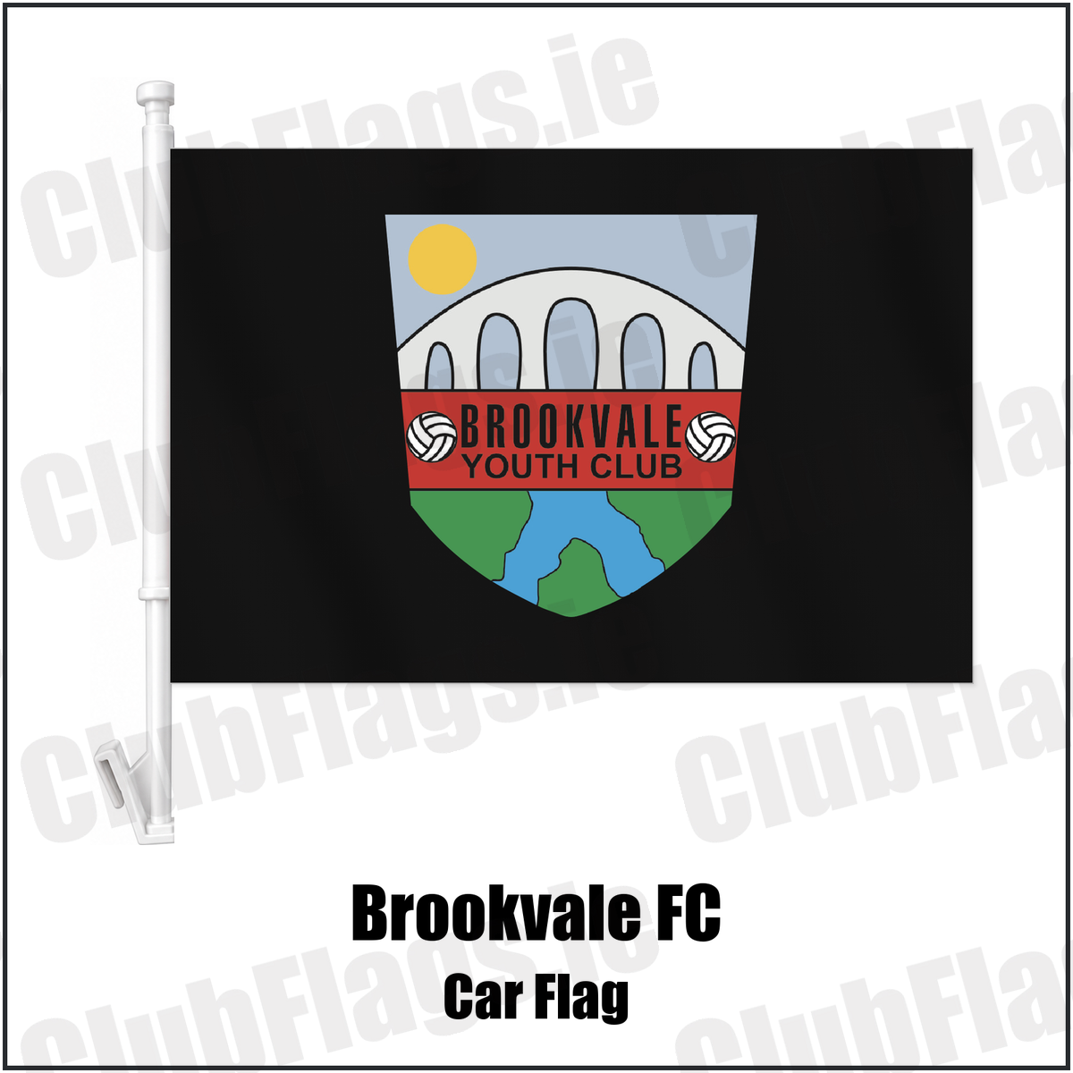 Brookvale FC Car Flag with the club crest and colours, Armagh Football - ClubFlags.ie