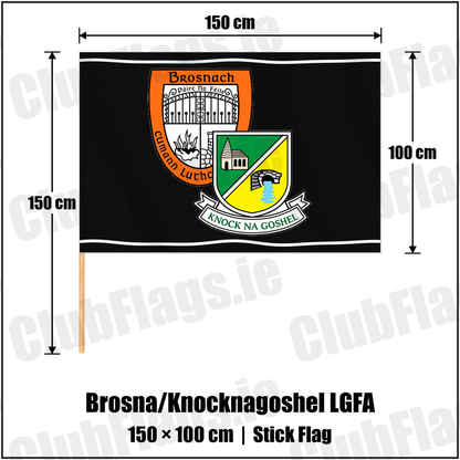 Brosna/Knocknagoshel LGFA 100cm x 150cm Stick Flag with the club crest and colours, Kerry GAA - ClubFlags.ie