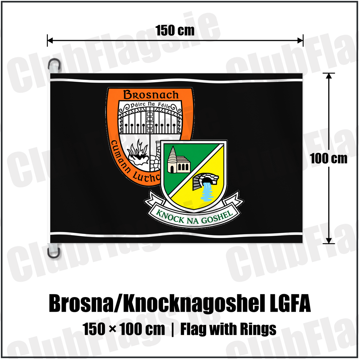 Brosna/Knocknagoshel LGFA 150cm x 100cm Flag Pole Flag with Rings with the club crest and colours, Kerry GAA - ClubFlags.ie