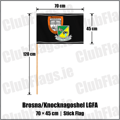 Brosna/Knocknagoshel LGFA 45cm x 70cm Stick Flag with the club crest and colours, Kerry GAA - ClubFlags.ie